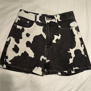 12th Tribe Cow print denim shorts